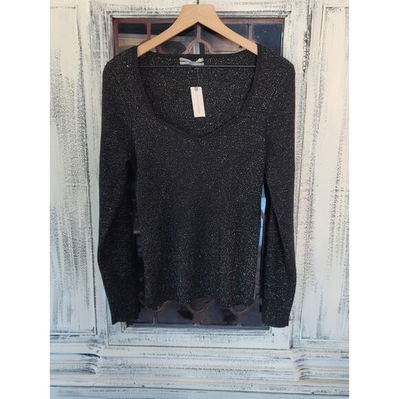 NWT Anthropologie Black Shimmer Sweetheart Sweater - XL - Picture 4 of 4